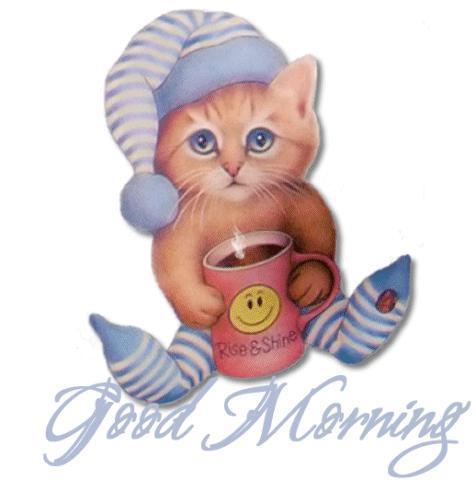 Cute Cat Wishing You Good Morning-wm0403