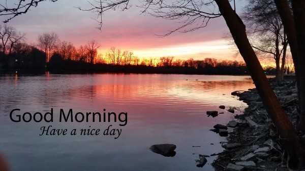 Good Morning – Sunrise Behind Lake - Good Morning Wishes & Images